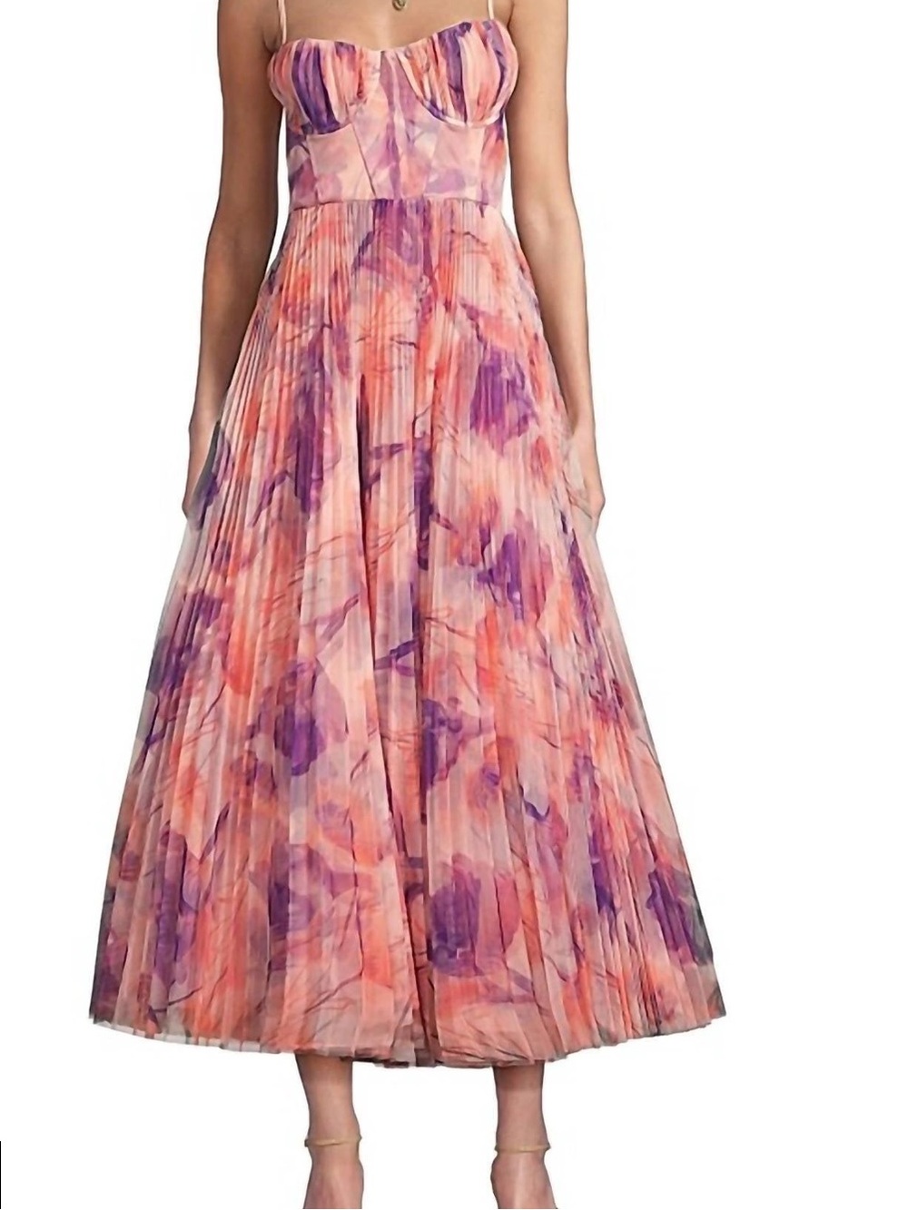 HUTCH Amara Pleated Floral Midi Dress